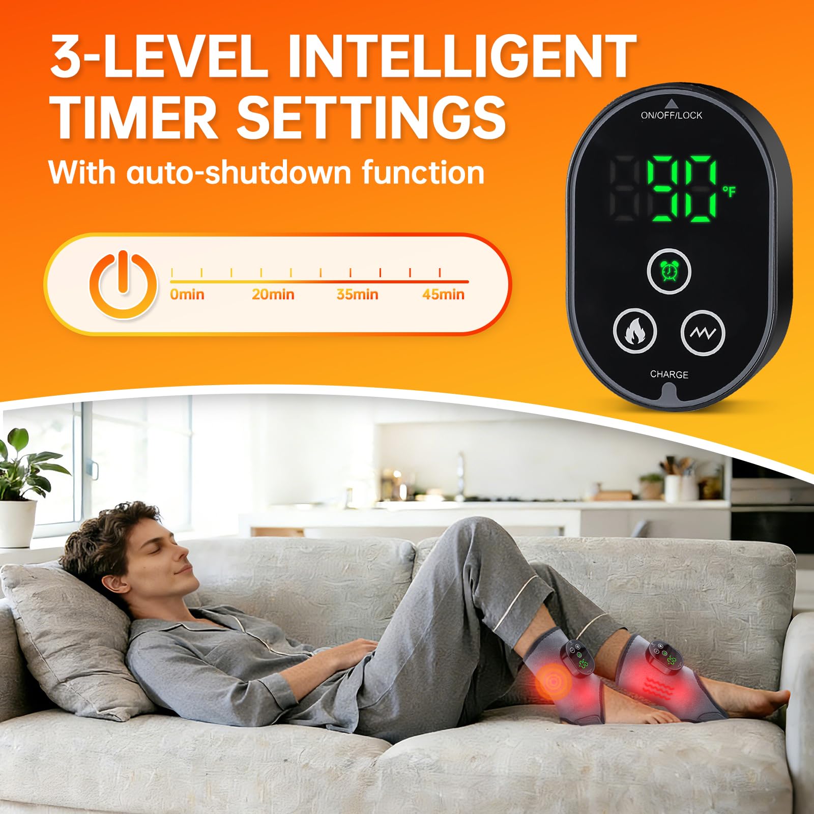 Masajeador De Pies Inalámbrico, 2PC Masajeador Eléctrico De Pies, Masajeador de pies con 3 Modos de Vibración y 6 Niveles de Calor Masajeador 4 en 1 para pies, Piernas, Rodillas y Codos