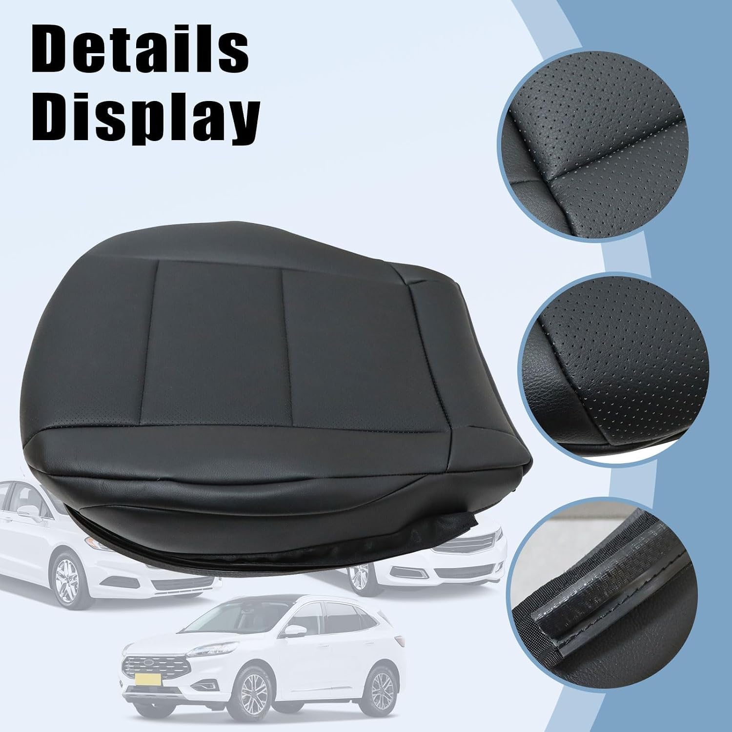 SecosAutoparts Driver & Passenger Side Bottom Replacement Perforated Black Leather Black Line Seat Covers Compatible with Mercedes Benz C230 2005 2006 2007