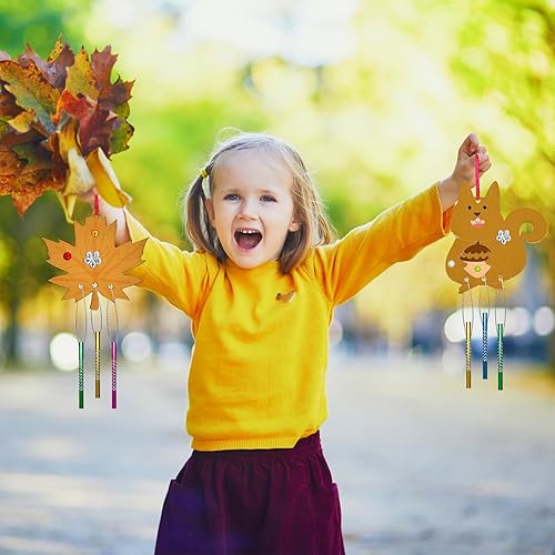Miniatura 5 de Paquete de 8 carillones de viento de otoño para niños, pintura de madera de Acción de Gracias, adornos artísticos, decoración de calabaza de otoño,