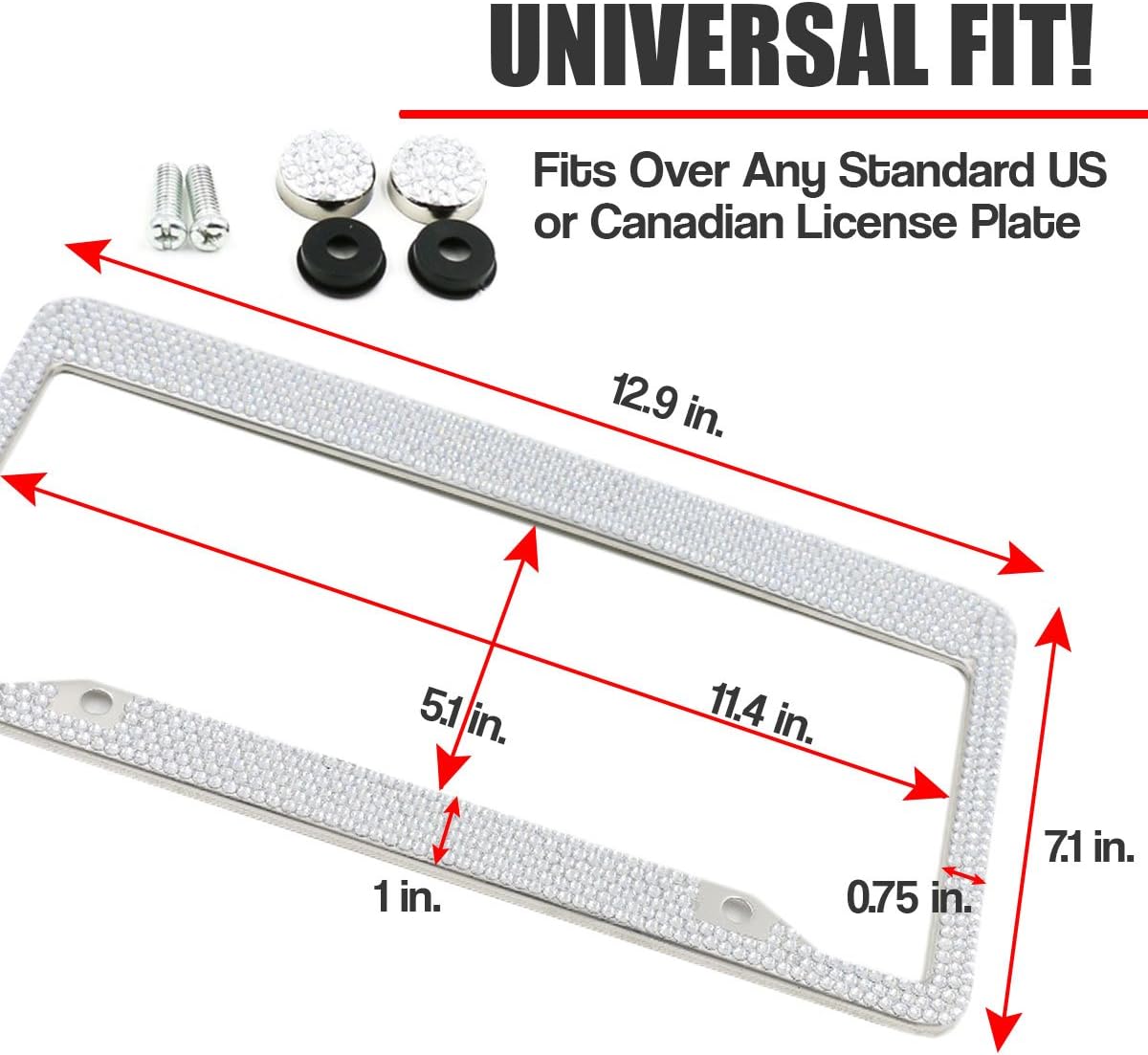 Zone Tech Shiny Bling License Plate Cover Frame - 2-Pack Crystal Bling Premium Quality Novelty/License Plate Frame with Mounting Screws