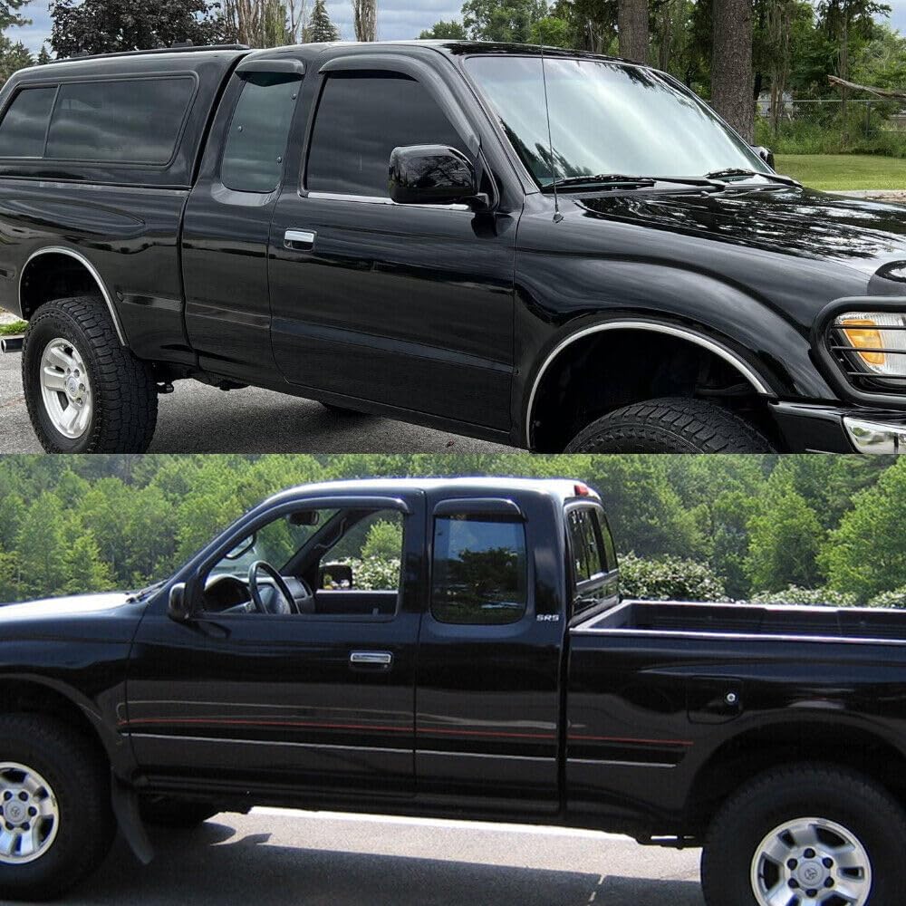Original 4pcs Rain Guards Set, Outside Mount Window Deflectors, Tape on Side Vent Window Visors Compatible with 2005-2015 Toyota Tacoma Extended Cab (Access Cab) Pickup |TY4P07|