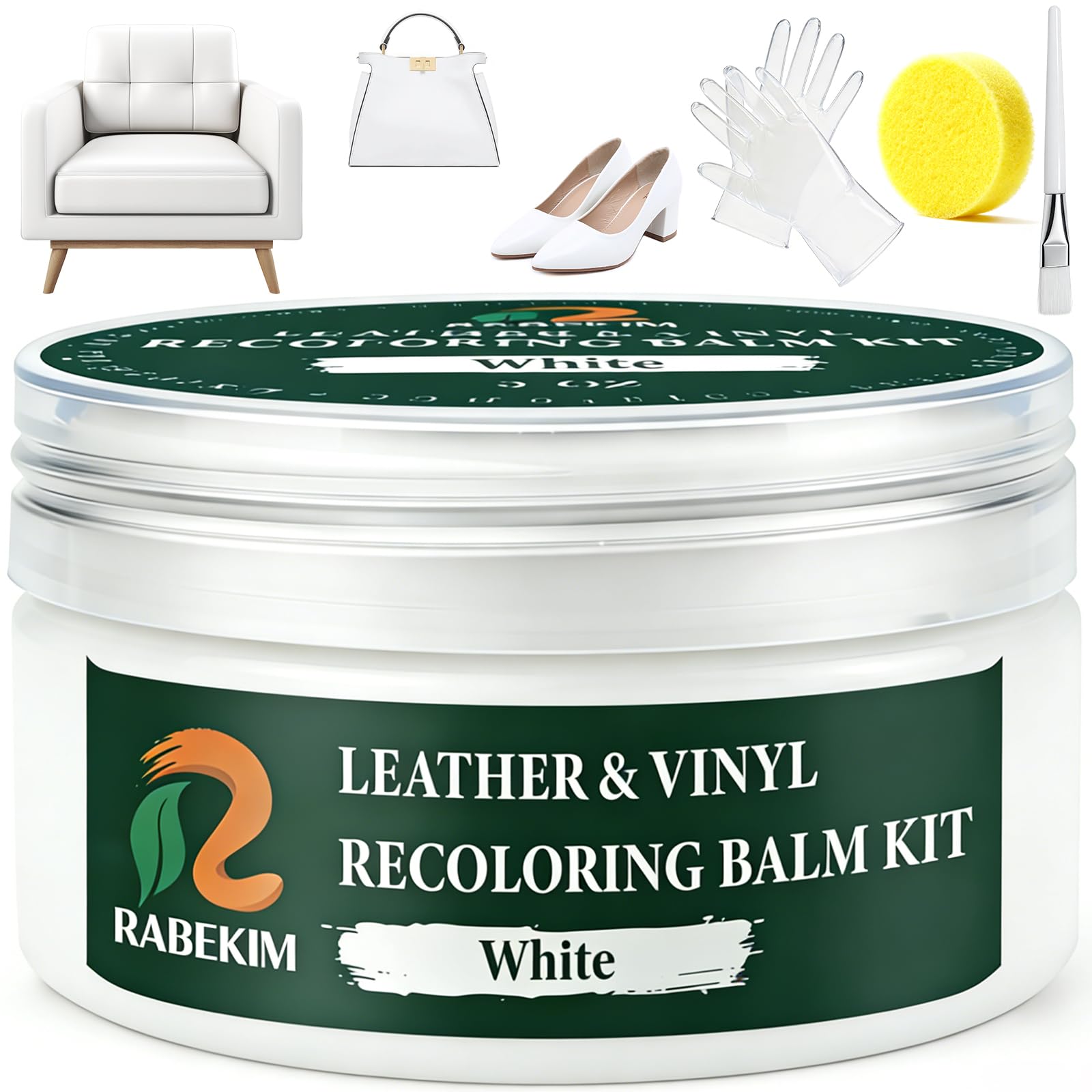 RABEKIM White Leather Repair Kit, Leather Recoloring Balm – Restore & Repair Faded Leather on Couches, Car Seats, Shoes & Furniture | Leather Color