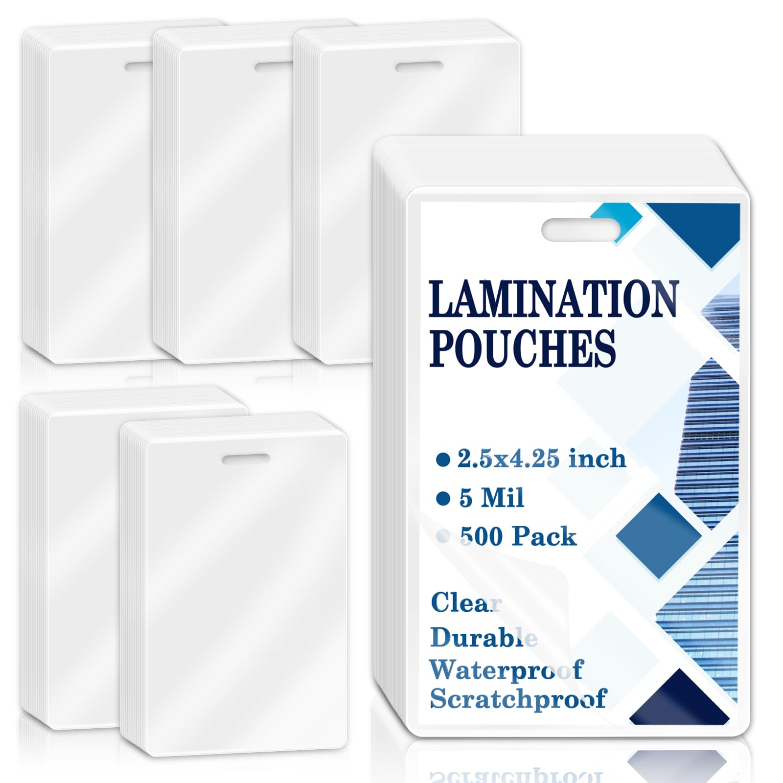 500 Pieces 5 Mil 2 1/2" x 4 1/4" Luggage Tag Laminating Pouches with Slot Hole Thermal Laminate Pouch Tags Kit Resealable for Work Permits Pass Cards Student ID Cards