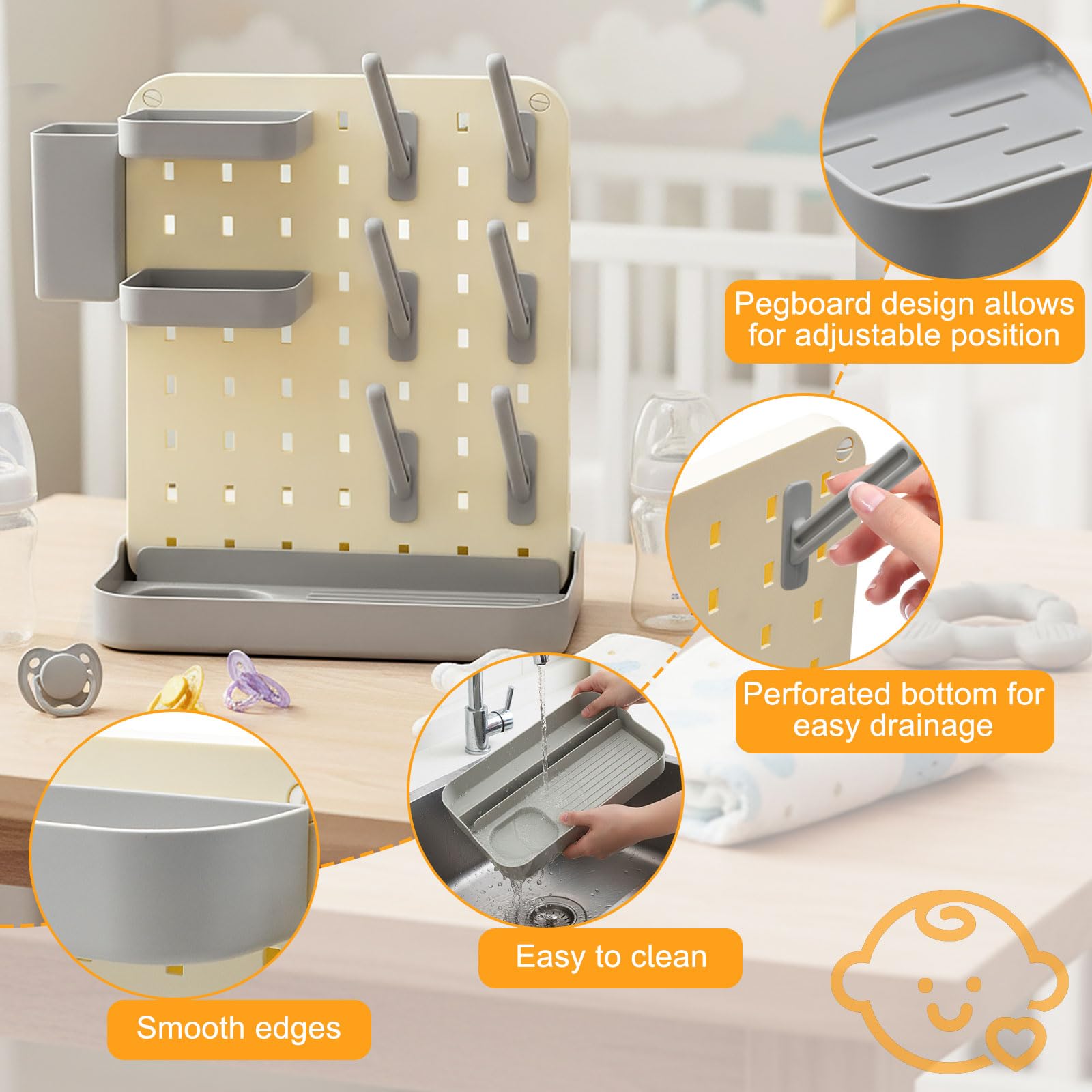 YTACREA Baby Bottle Drying Rack, Grey, Standard - Image 4