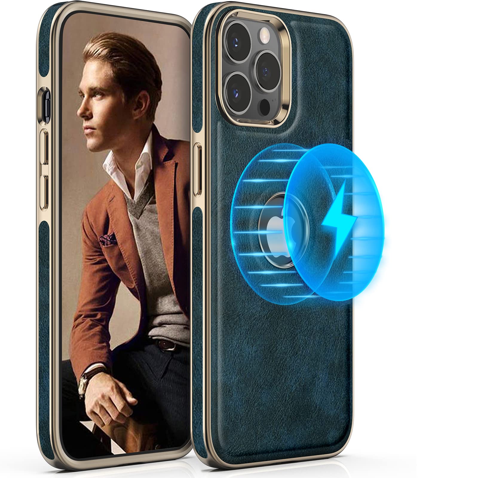 LOHASIC Leather Case for iPhone 14 Pro Max Compatible with MagSafe, Men Women Elegant Luxury Slim PU Cover Soft Non-Slip Grip Shockproof Protective Phone Cases for iPhone 14 Pro Max 6.7" 2022 - Blue