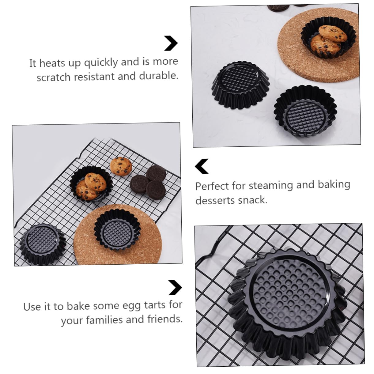 Molde para Tartaletas de Huevo de 12 Piezas, Acero al Carbono Negro | Antiadherente, Conserva la Forma al Desmoldar, para Repostería y Cocción al Vapor