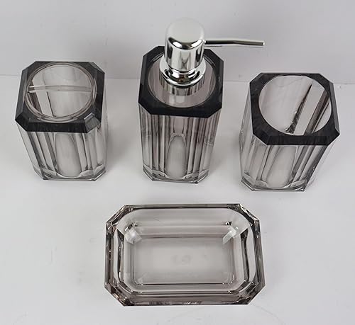 Miniatura 3 de Huitony Juego de accesorios de baño transparentes, 4 piezas de accesorios de baño de acrílico negro, juego completo de dispensador de jabón de