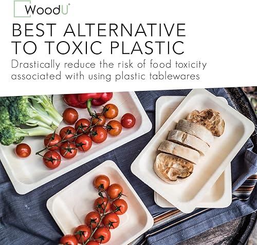 Miniatura 6 de Platos de fiesta compostables ecológicos  Juego de 50 platos de postre de madera desechables (7.5 x 5.5 pulgadas) para eventos y reuniones