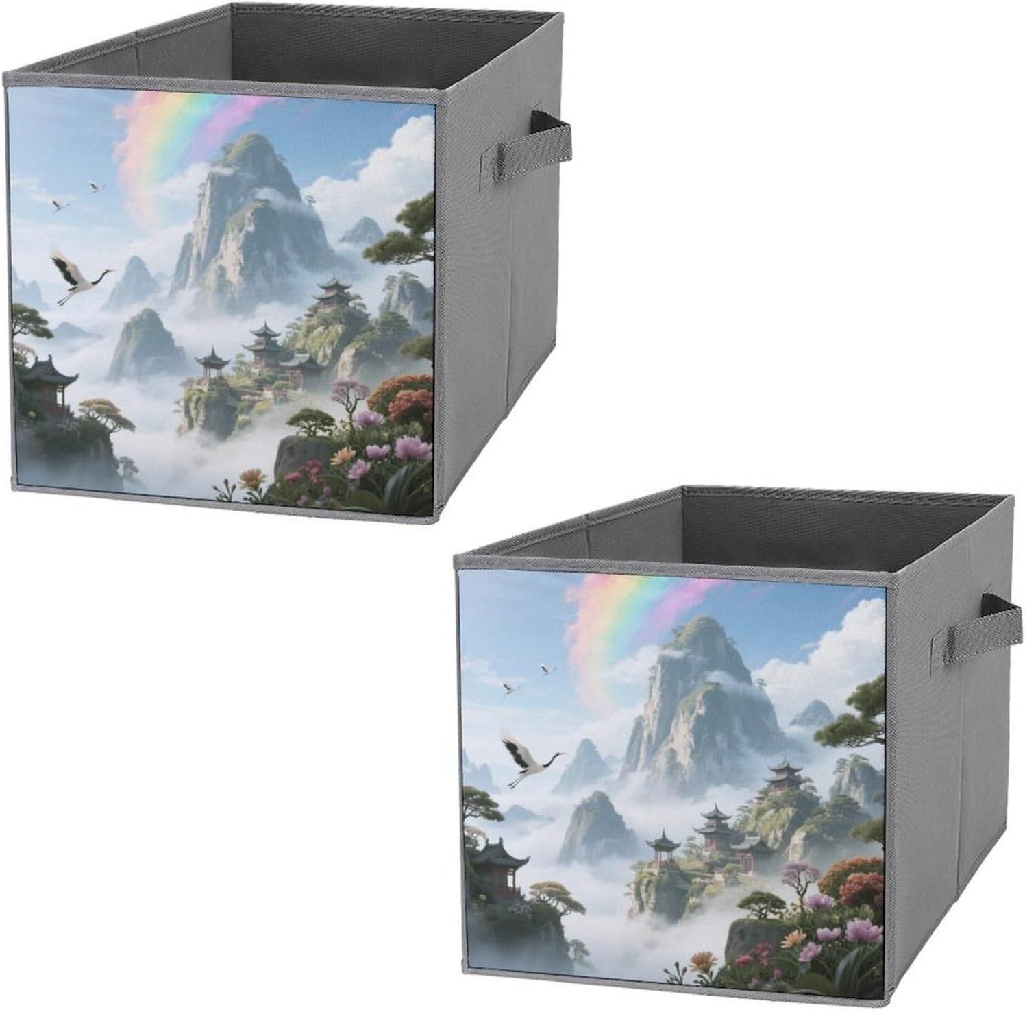 2-piece Oxford Cloth Storage Box Xianxia Fairy Mountain Printed Storage Box for Clothes/shoes Multi-purpose Wardrobe And Cabinet Storage