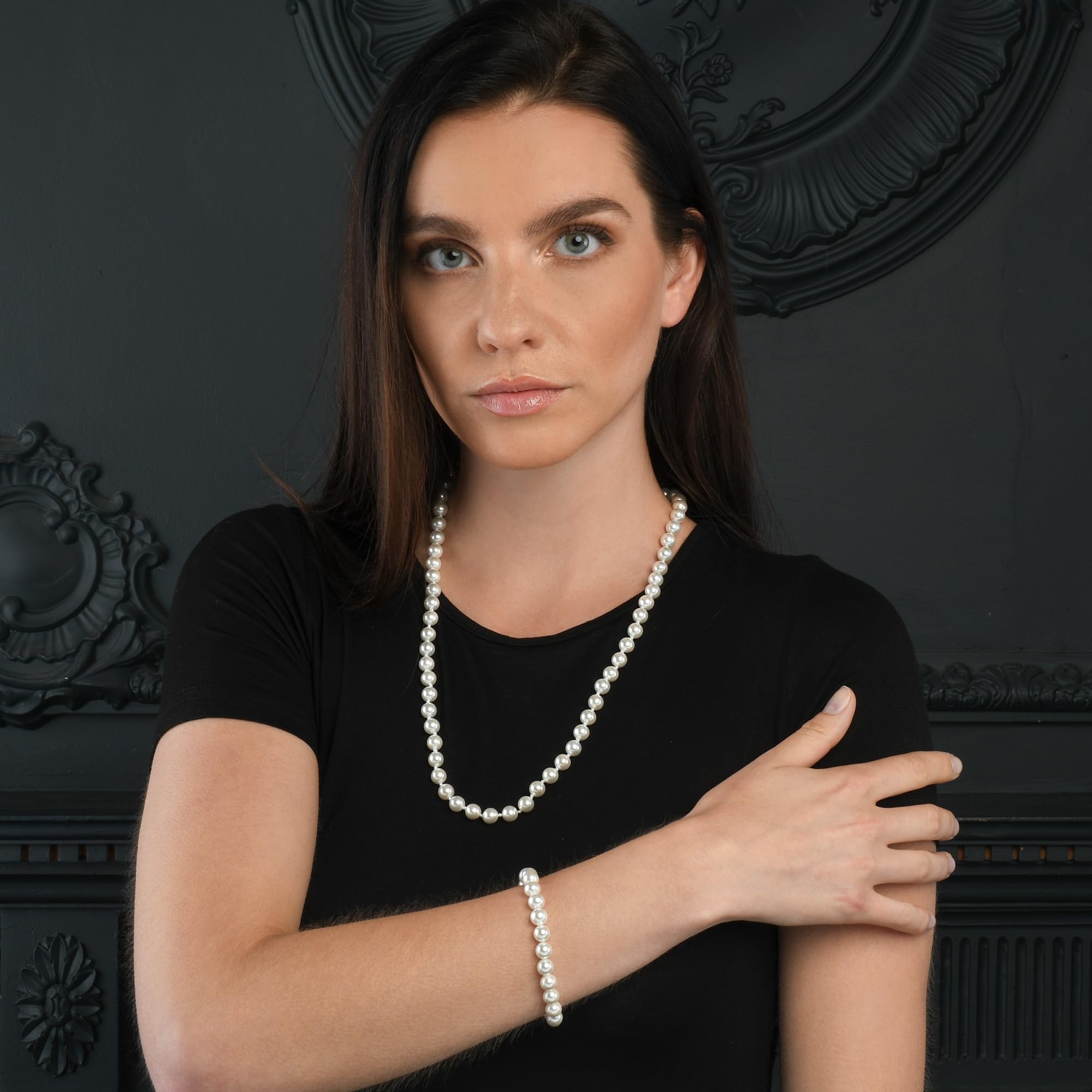 ZAVANA Collar de Perlas Largo para Mujer, Collares de Perlas de 60 cm o 140 cm de Largo con Perlas de Concha Blancas, Collares Largos Mujer Estilo Años 1920