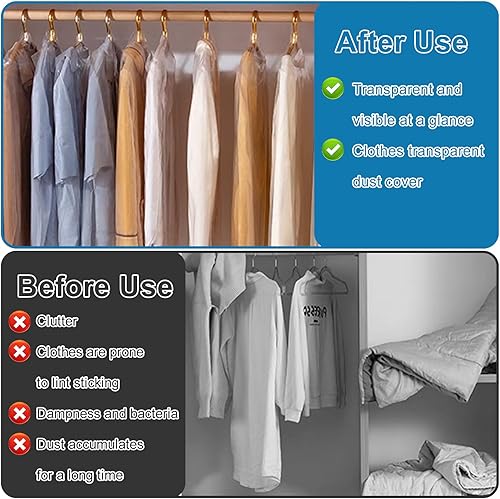 Miniatura 3 de Paquete de 20 bolsas de ropa para colgar ropa, bolsas transparentes de limpieza en seco, bolsas de ropa colgantes a prueba de polvo, para
