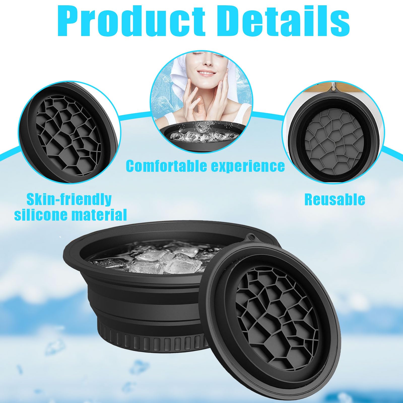 Face Ice Bath Bowl, Ciotola pieghevole per il bagno di ghiaccio del viso, in silicone, portatile, pratico accessorio per la casa di viaggio, per alleviare il gonfiore, allevia la pelle, Pore
