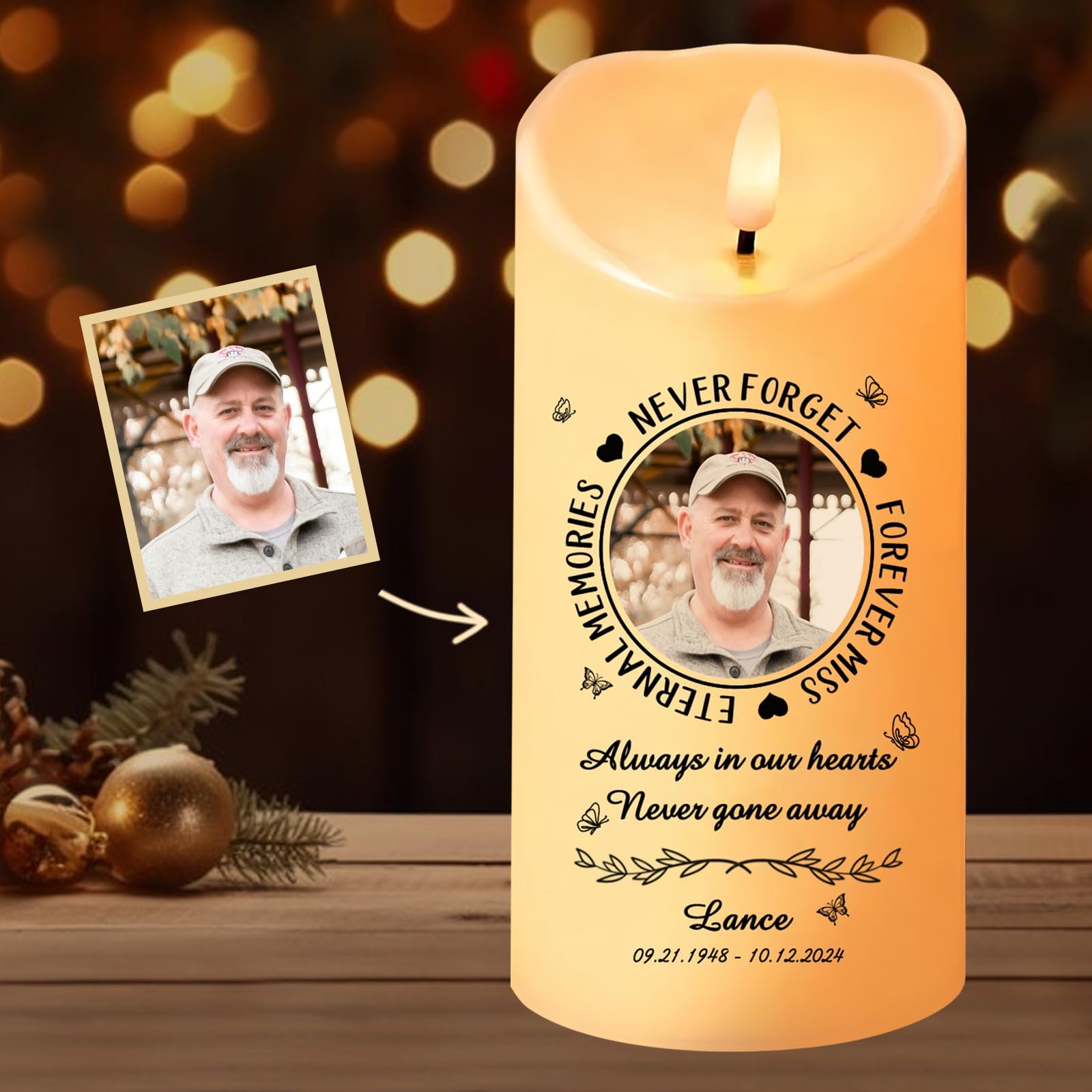 Delitic Personalized Memorial Candles for Loss of Loved One Custom Memory Candle LED Flameless Candles Sympathy Gifts for Loss of Loved One