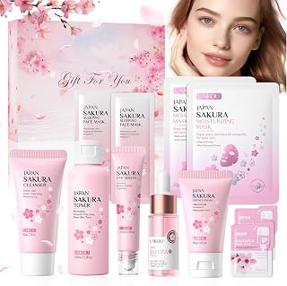 Zestaw do pielęgnacji twarzy, 11 sztuk, zestaw do pielęgnacji skóry Sakura z tonikiem, środkiem czyszczącym, kremem do t