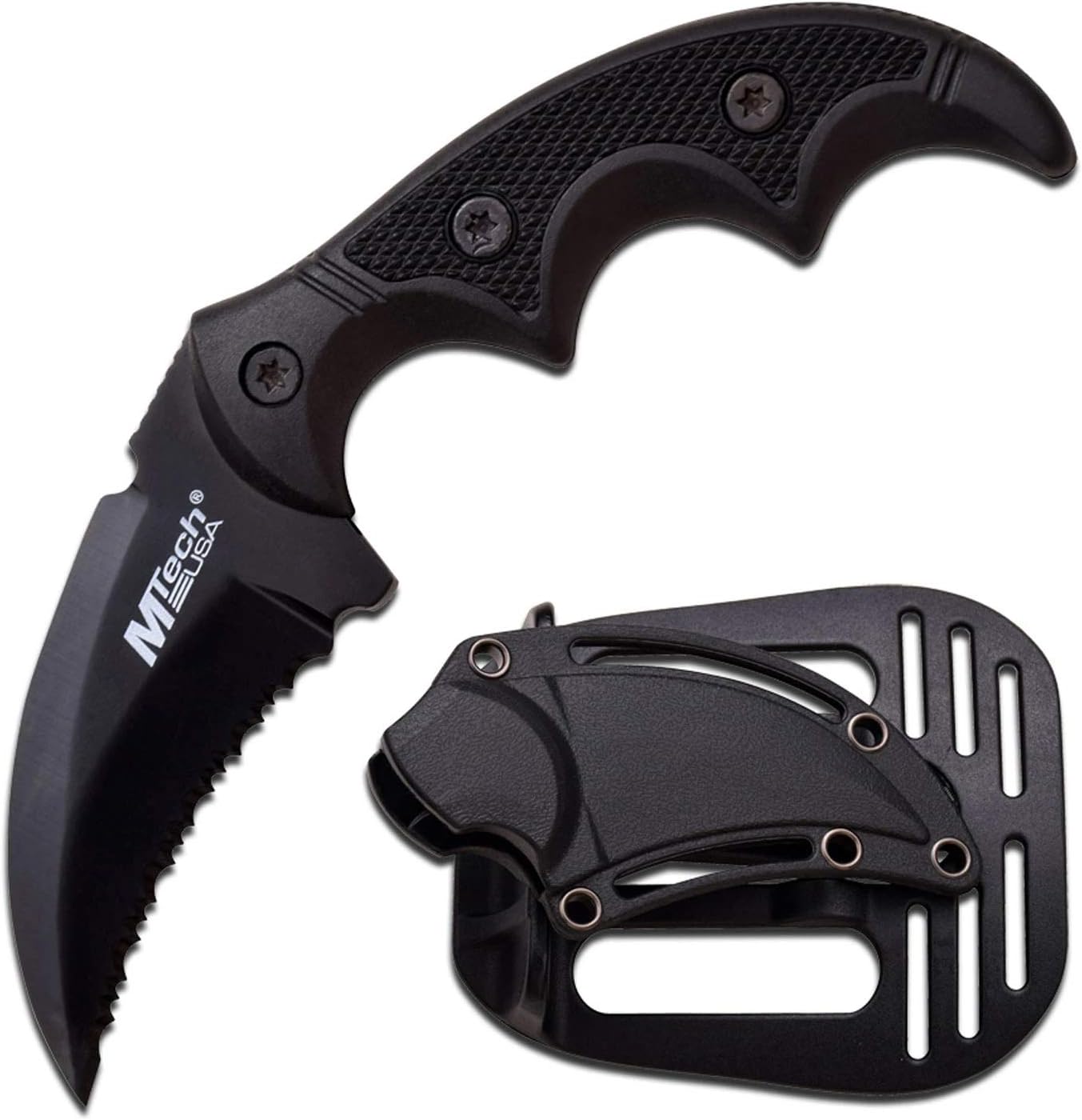 Fixed Blade Tactical Karambit Knife, 2 Inch Serrated Blade, Black G10 Handle, with Tactical Holster (Black)