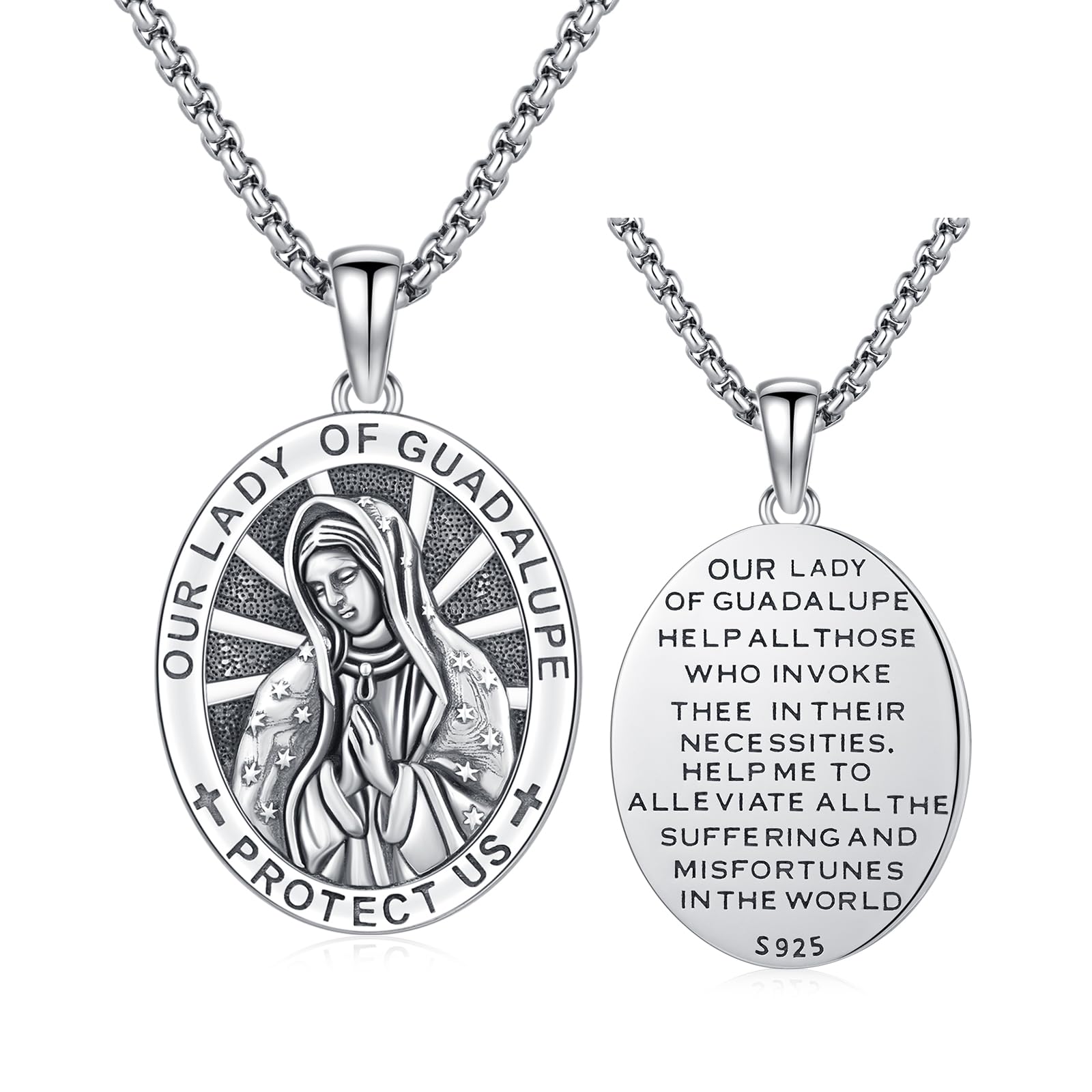 XIXLES 925 Sterling Silver Patron Saint Medal Protection Pendant Necklace Religion Jewelry for Men Women With 316L Stainless Steel Chain and Gifts Box