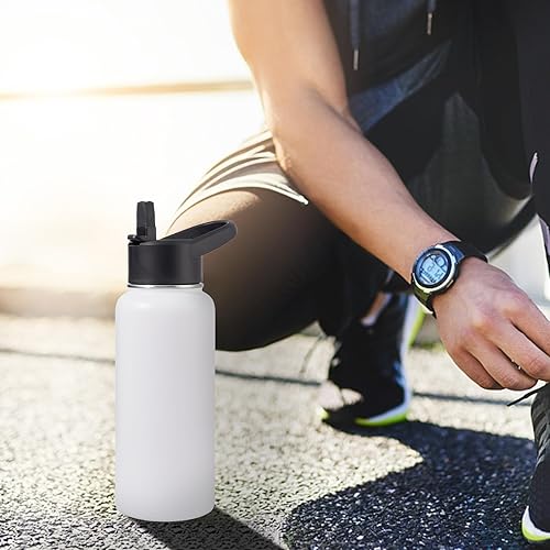 Miniatura 7 de Kerilyn Botella de agua aislada de 32 onzas con popote, acero inoxidable, doble pared al vacío, a prueba de fugas, botella de agua deportiva con 2