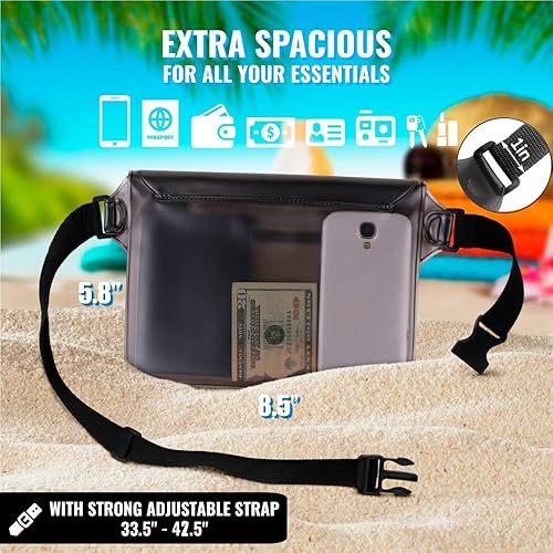 Vista 3 de AiRunTech Bolsa impermeable con correa para la cintura (paquete de 2) Accesorios de playa, la mejor manera de mantener tu teléfono y objetos