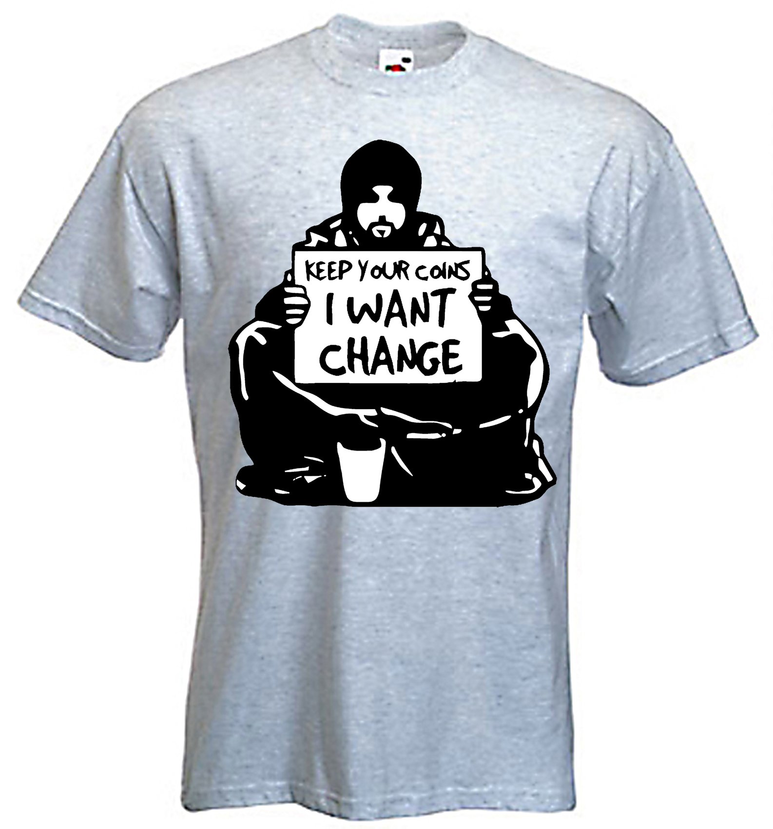 Tribal T-Shirts Men's Light Grey Banksy Keep Your Coins, I Want Change T-Shirt (Xxxl, )