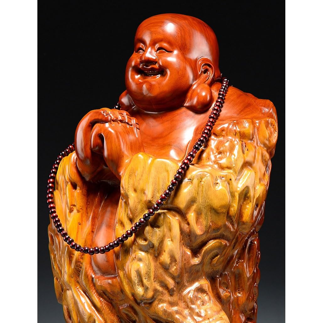 Dekoracja pulpitu Rzeźba drewniana Budda Naturalna rzeźba korzeniowa Uśmiechnięty Budda Mahoń Dom Salon Dekoracja Rzemiosło Rzemiosła Wystrój Domu (23,62 cala)