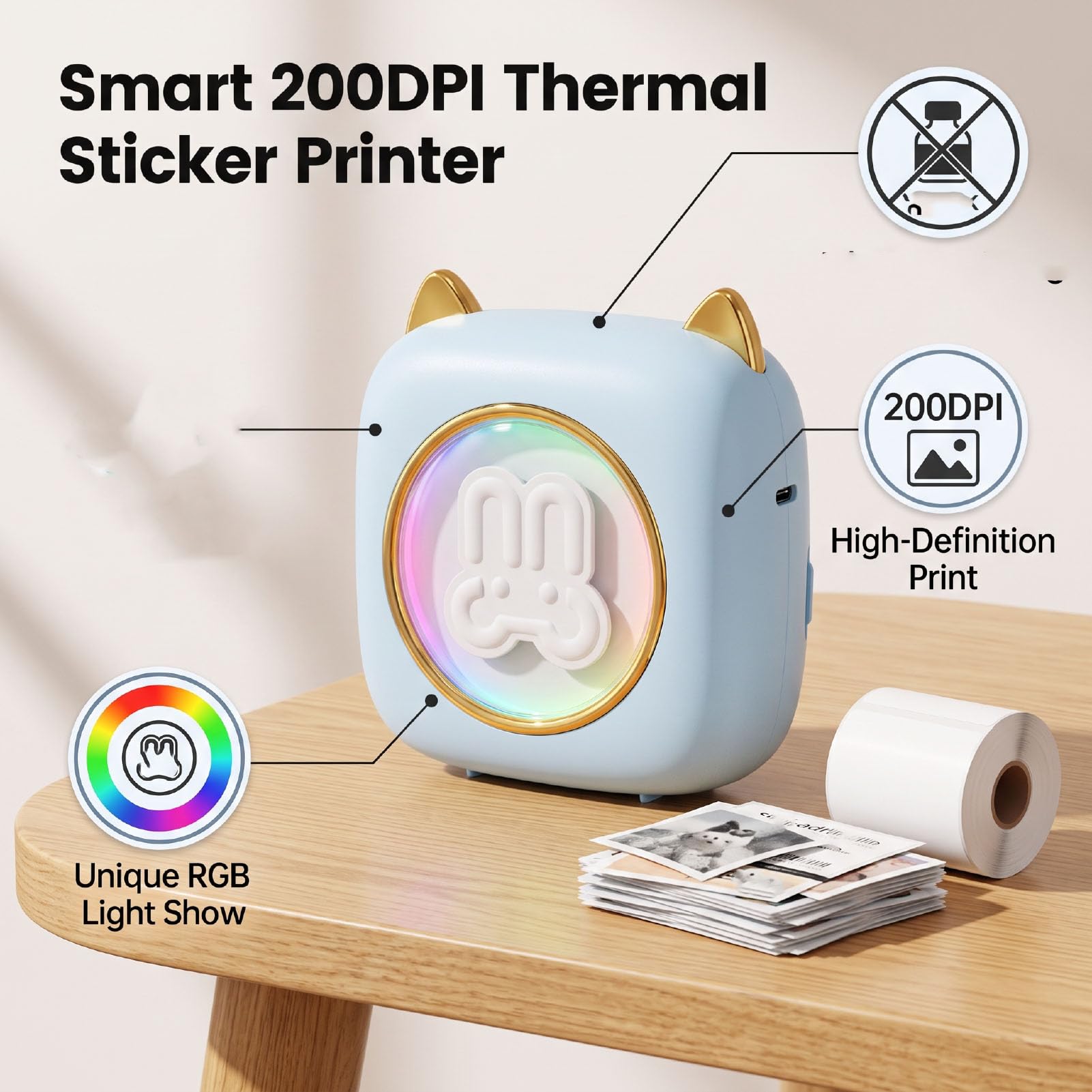 Etichettatrice Termica da 200 DPI Luce Respiratoria RGB
