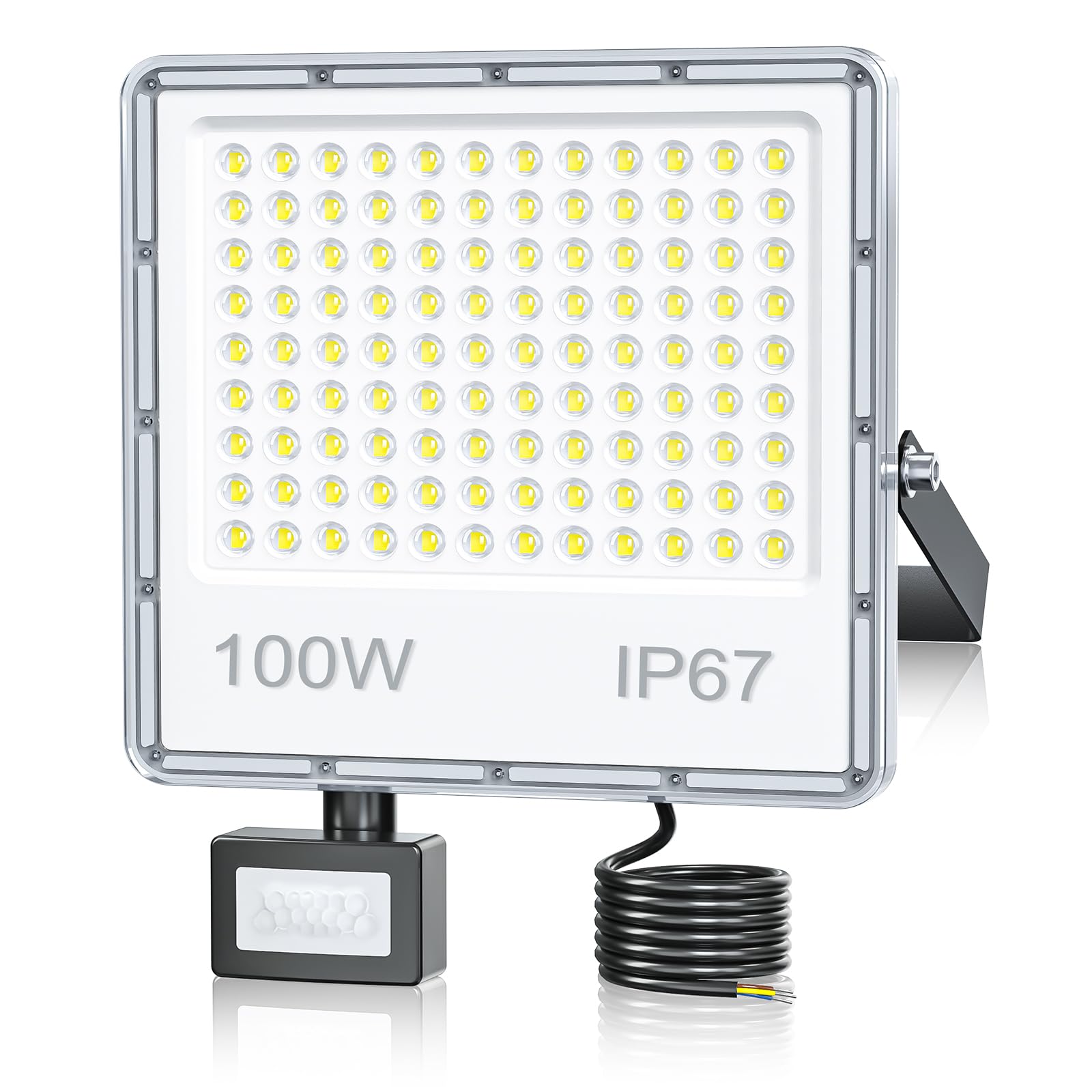 Faretto LED da Esterno con Sensore di Movimento 100W, Faro LED Esterno con Sensore Movimento 10000LM 6500K Bianco Freddo Impermeabile IP67 per Faretti Giardino(1 Pezzi)