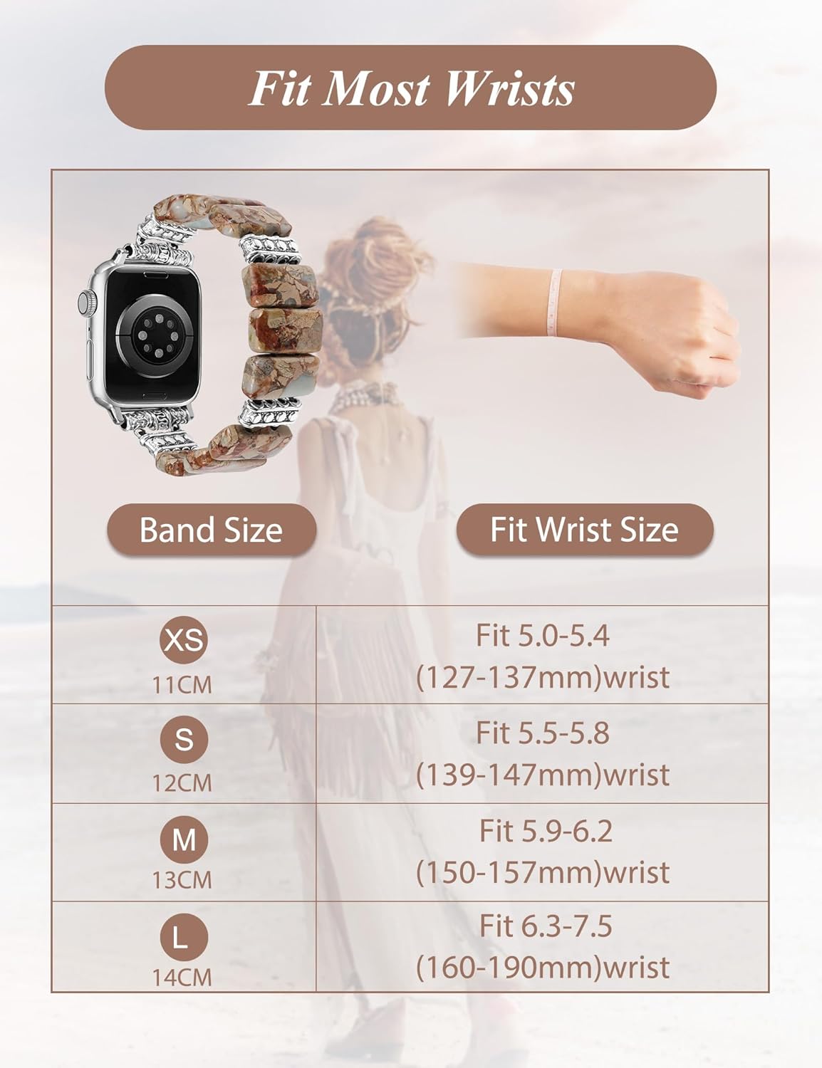 Moolia Natural Stone Bracelet Compatible with Apple Watch Band 41/40/38/42/44/45/46/49mm Women, Handmade Elastic Beaded Western Strap for iWatch Series 11 10 9 8 7 6 5 4 3 2 1 SE & Ultra（1/2/3）