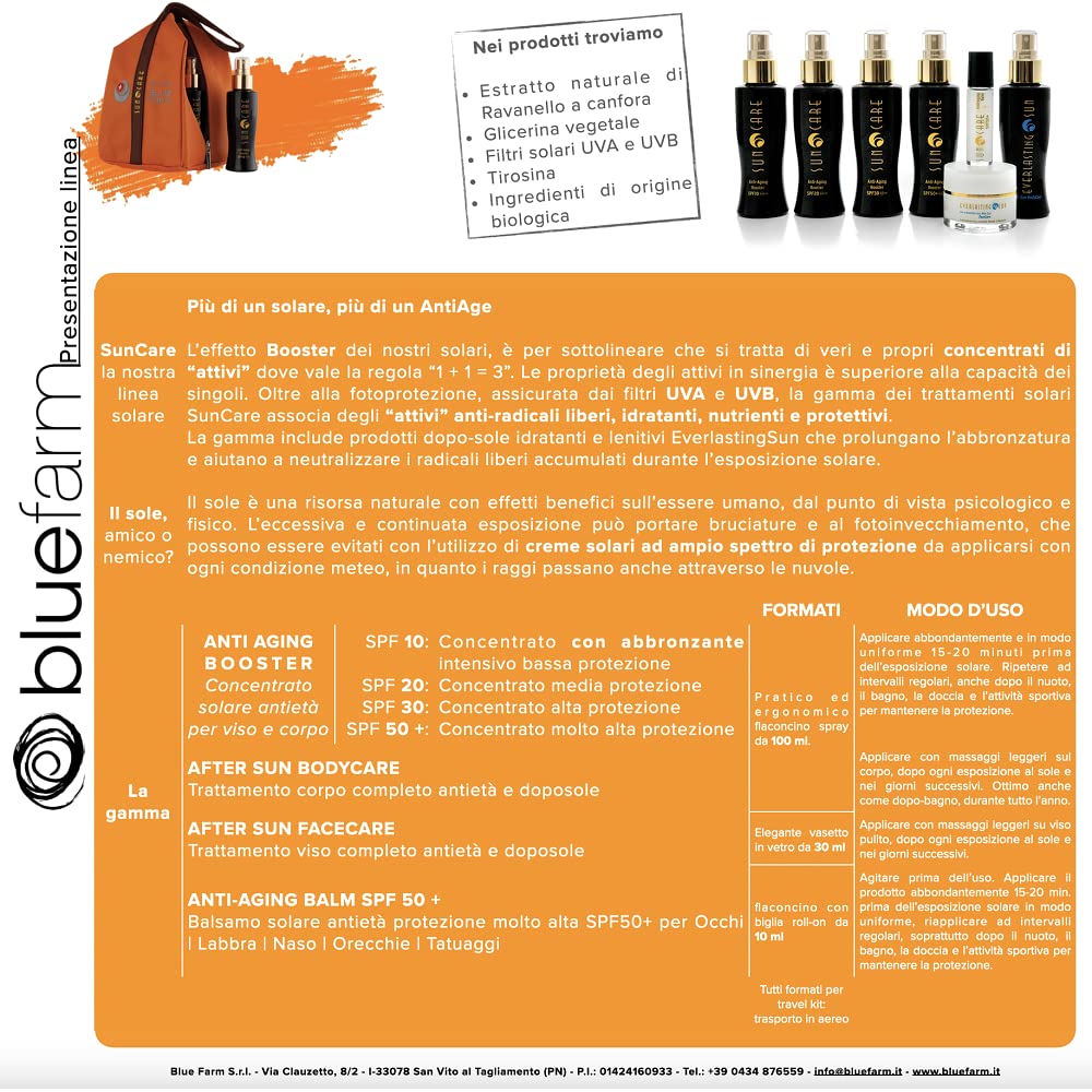 FERME BLEUE | After Sun BodyCare ml 100 Soin corporel complet anti-âge après-soleil. Vaporisateur. Absorption rapide. Agiter avant utilisation. Pas gras. Rafraîchit, calme et apaise