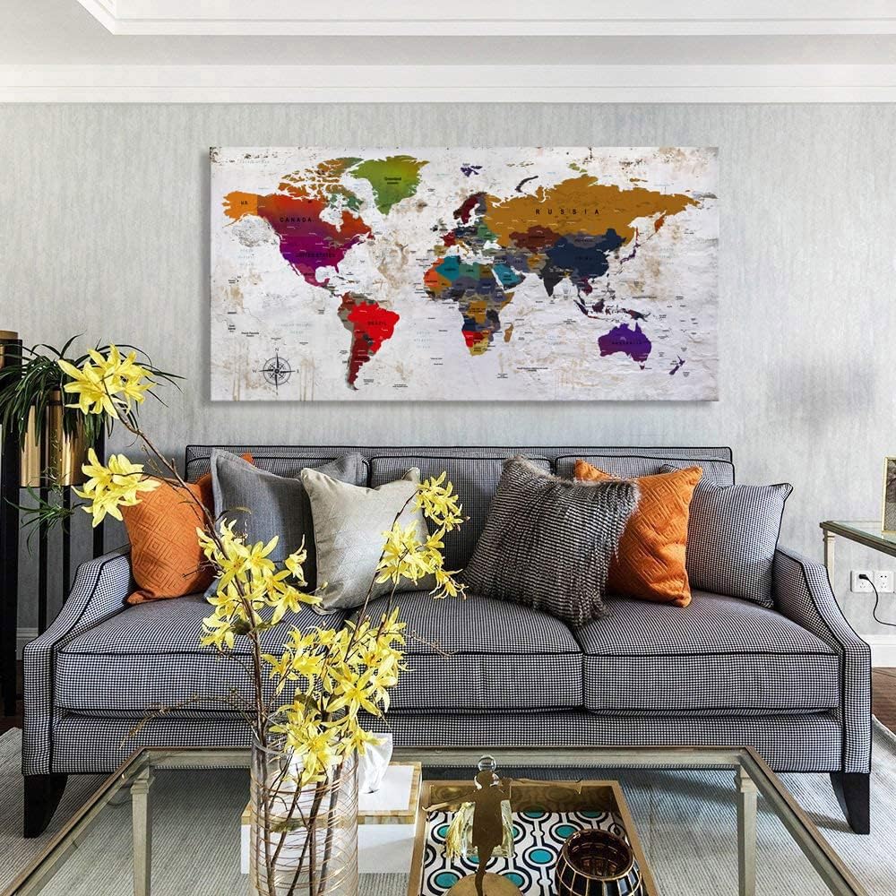 ZEYDRT Canvas Wall Art world map Wall Art for Office Living Room Home Decorations artwork Canvas Art Wall Decor map of the world Wall Decoration Vintage Office for Home Bedroom Decoration20 x40 … - Image 6