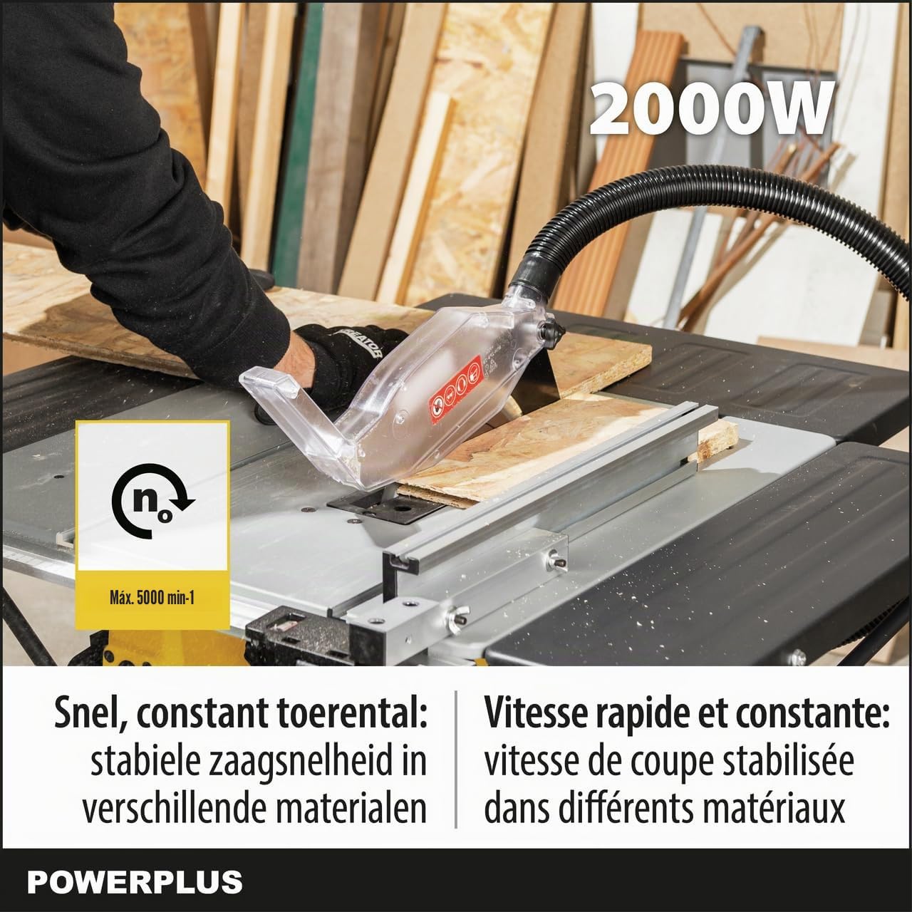 PowerPlus Sierra de mesa POWX07595-2000 W y una hoja de sierra de Ø250 mm