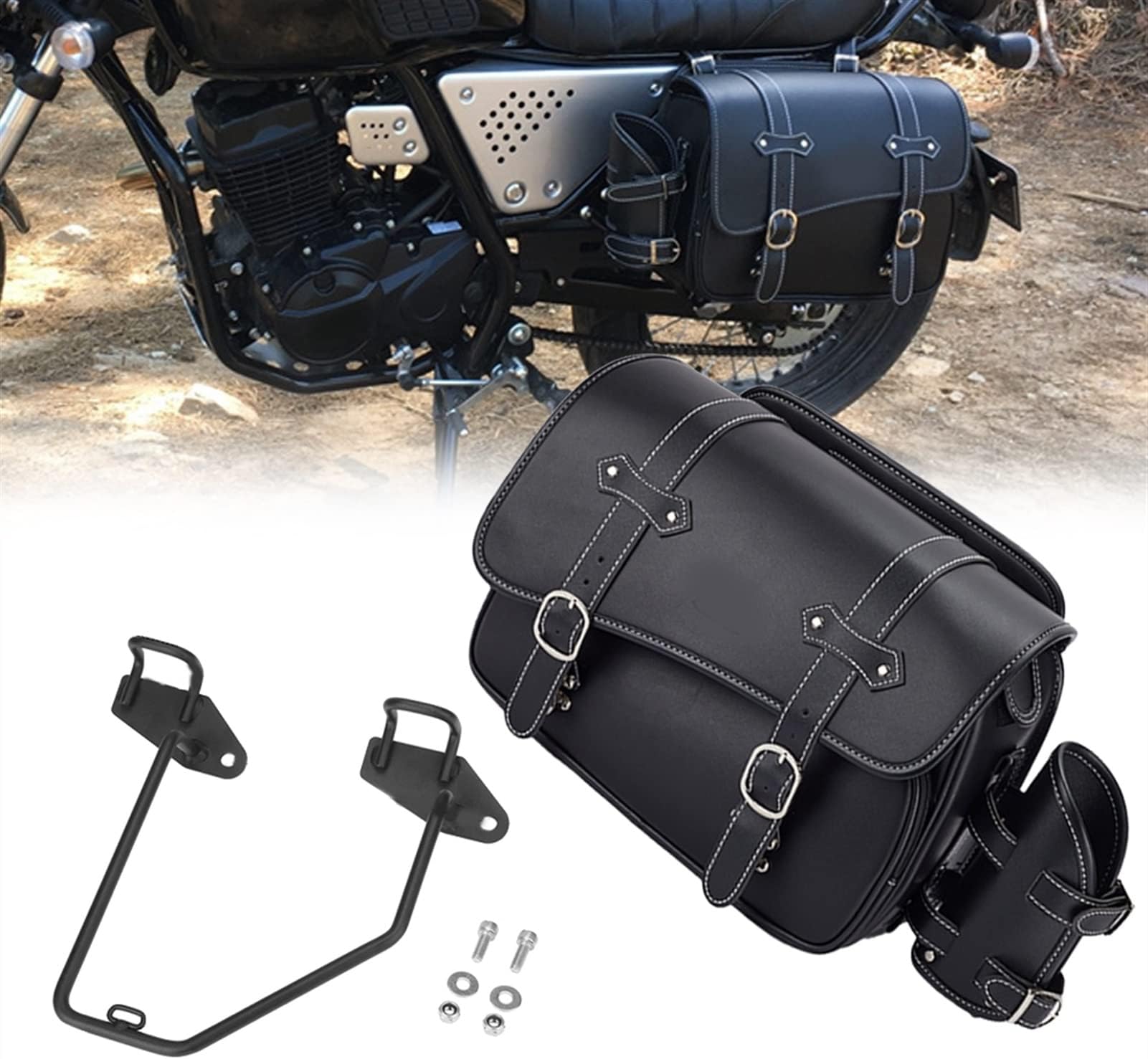 MT-07 SR400 Motorcycle Saddlebag Side Bag 15L PU Waterproof Bag For Y&amaha SR400 MT-07 Saddle Bags Motorcycle Accessories (Color : Bundle Left)