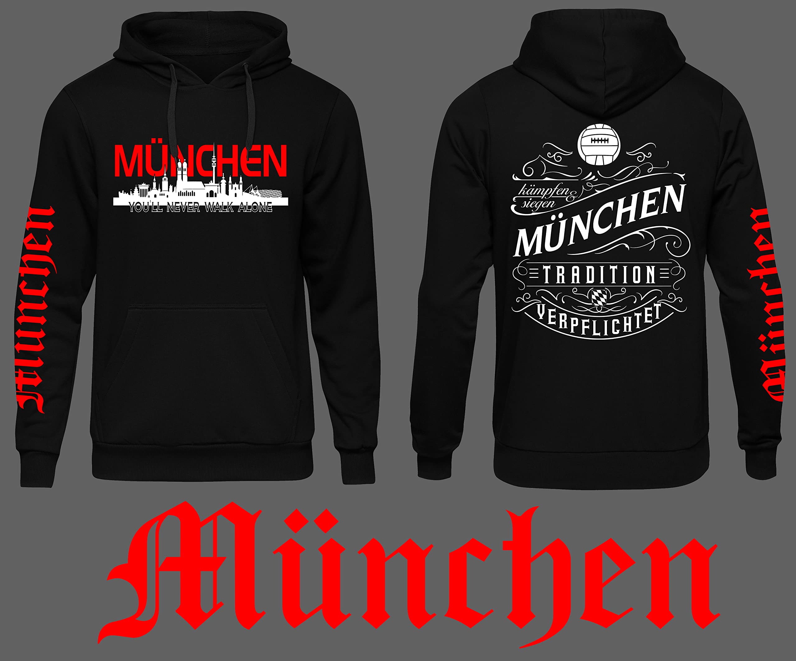 UGLYSHIRT München über Alles Kapuzenpullover Herren Kapuzenpullover | Fussball Skyline Pullover Sport Ultras Hoodie