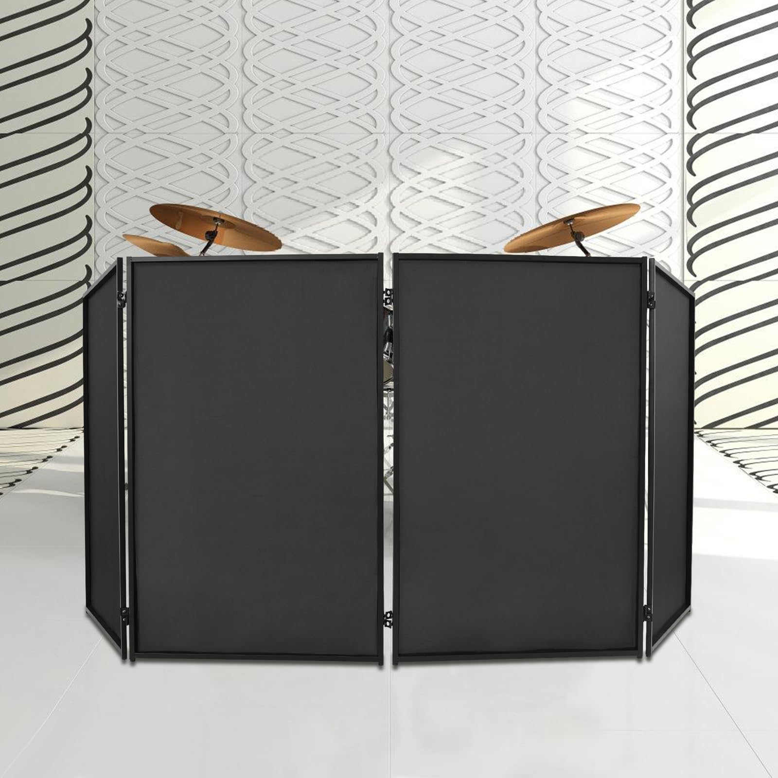 Portable DJ Facade 4 Panels Event Booth Foldable Cover Screen with 2 Sets Screen Cloths, Folding DJ Board with Carrying Bag for Party Music Festivals Wedding