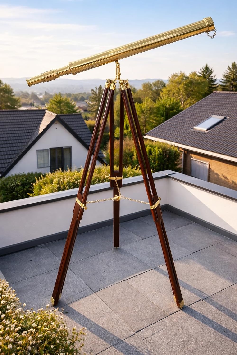 Decorative Brass Telescope with Wooden Tripod Nautical Spyglass Replica, for Collectors & Home Décor