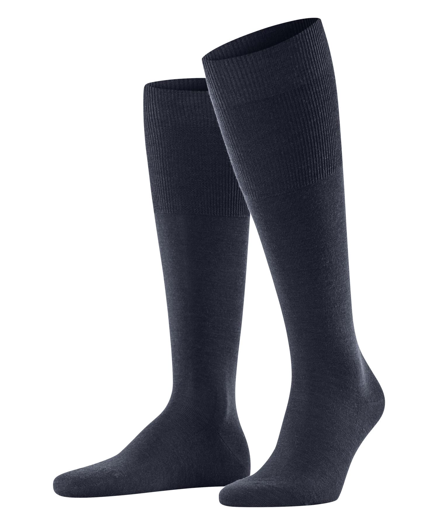 FALKE Men's Airport M Kh Wool Cotton Long Plain 1 Pair Knee-High Socks, Blue Dark Melange 6688, 8.5-9.5
