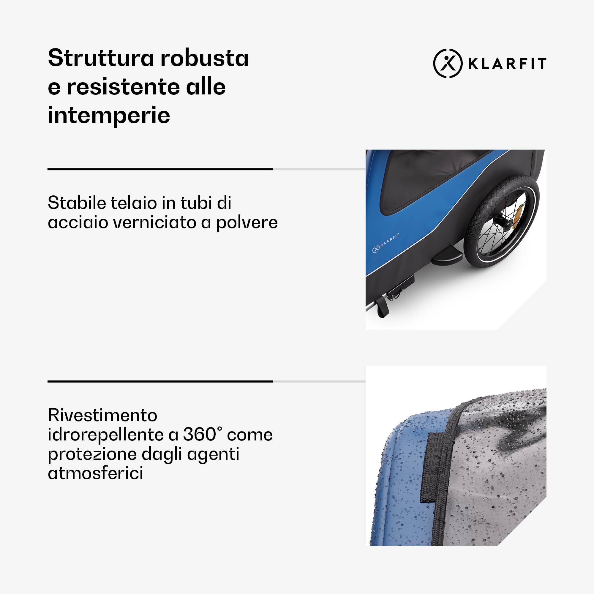 Klarfit Goldie Home - Rimorchio da Bici per Cani, Volume di 334L, Idrorepellente, Catarifrangenti & Bandierina di Sicurezza, Capacità di Carico di 40kg, Pieghevole, Ruote da 16 Pollici, Blu