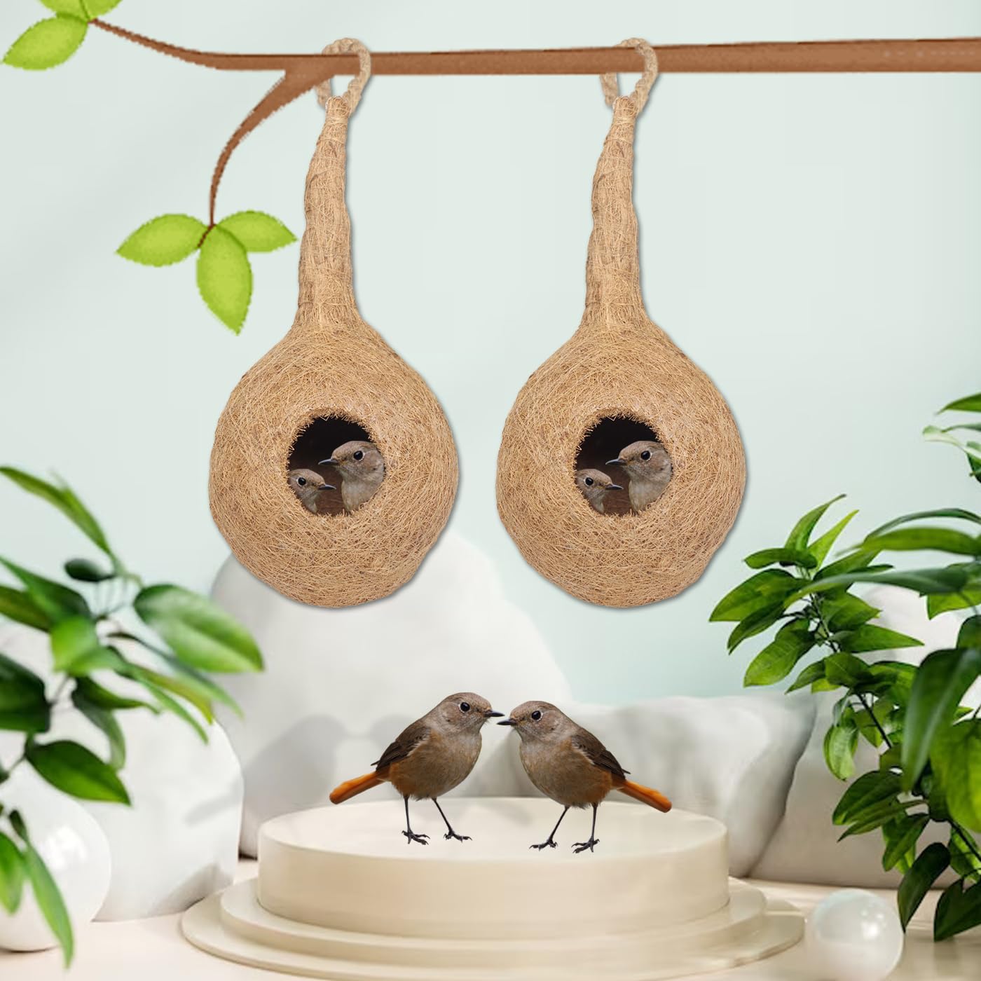 Confidence Set of 2 Hanging Bird Nest Handmade Small Bird Nest with Self Adhesive Hooks, Bird House (B0D5MLVQ9W) Amazon Price History, Amazon Price Tracker