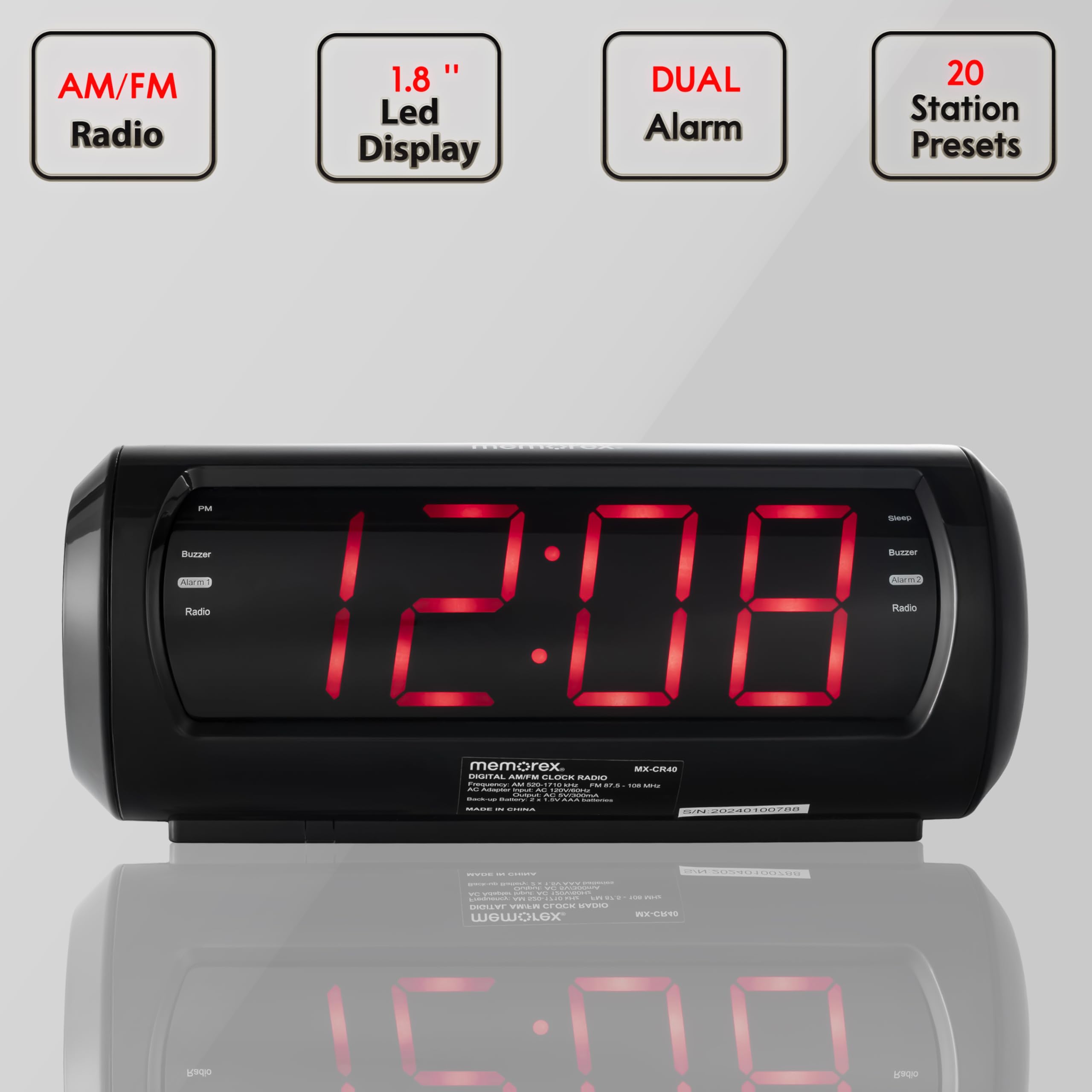 Amazon.com: Memorex MX-CR40 Digital FM Clock Radio with 1.8” Red