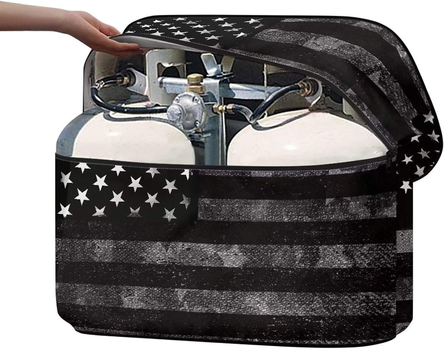 Black American Flag 30lb Car Propane Tank Cover for Camper RV Trailer Double 30lb RV Propane Tank Cover Anti-Dust Camper Propane Tank Protector Easy to Install