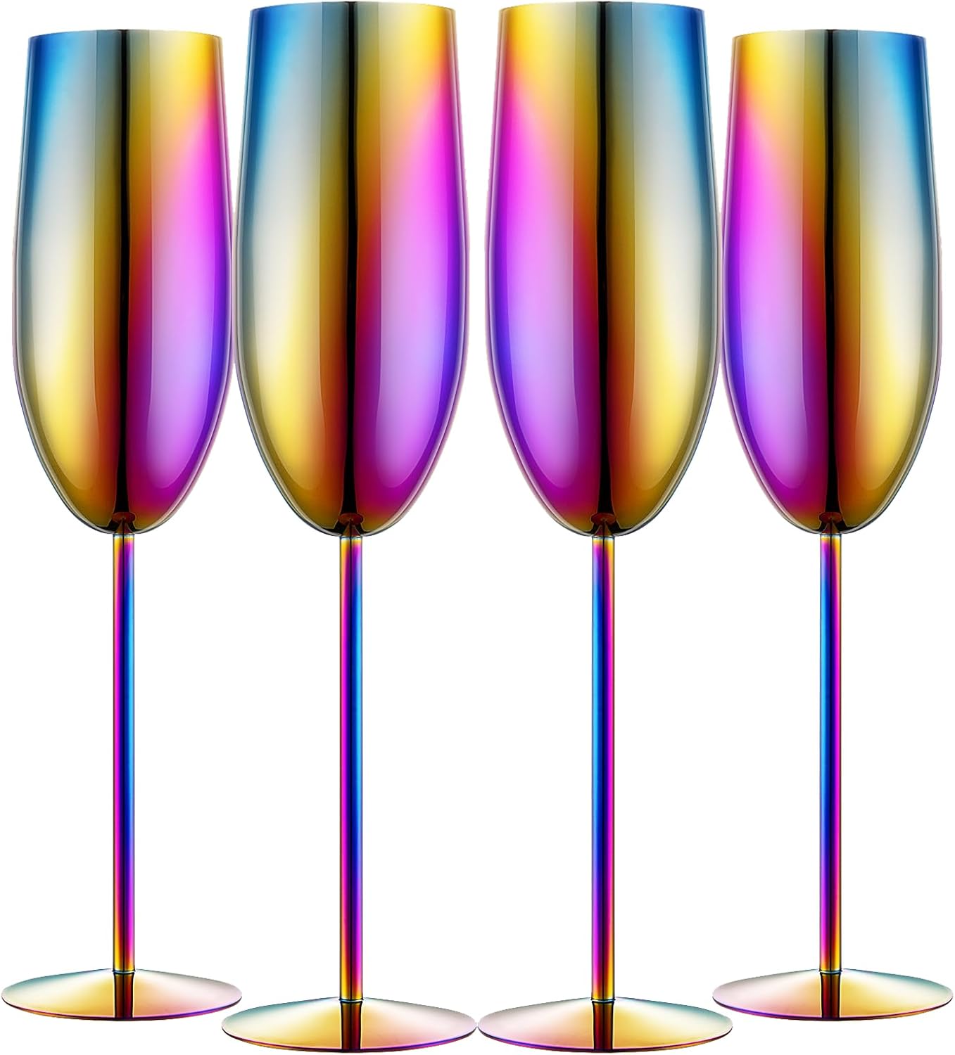 Stainless Steel Champagne Flutes Set of 4-Wedding &Birthday Gifts,8.5 Oz Unbreakable Champagne Glass with Long Stem,Reusable Indoor Outdoor Drinkware (Colorful) - Image 7