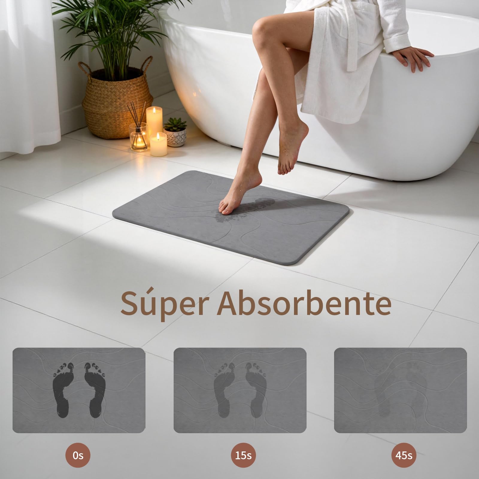 Eralove Alfombra Diatomita Baño 60x40cm, Absorción Ultra Rápida y Secado, Sin Olores,Alfombrilla Baño sin Olores, para Bañera y Ducha (Gris Oscuro)