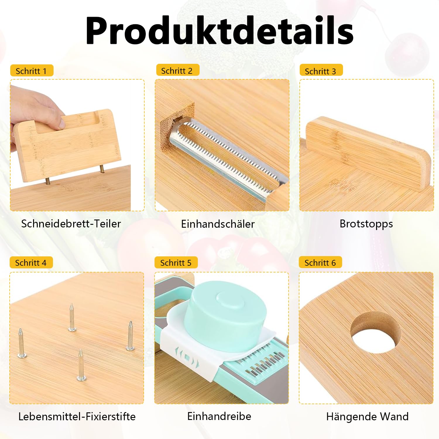 Tagliere con una sola mano, 6 in 1, con fermapane e punte, antiscivolo, con una sola mano, adattabile per amputati e disabili, tagliere da cucina multifunzione per una mano
