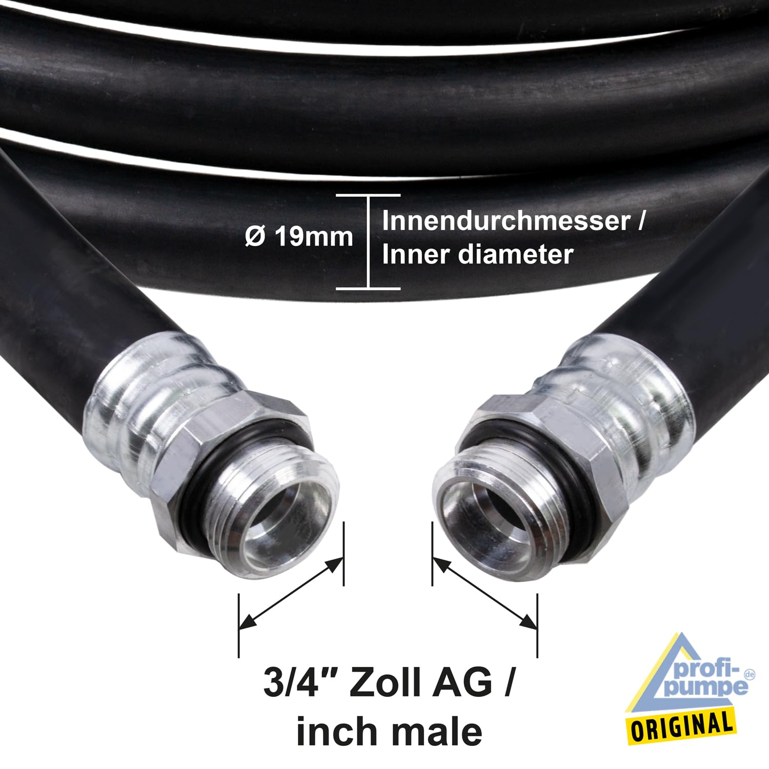 Tubo diesel, 19 mm, interno, 20 m, per pompa dell'olio, tubo dell'olio, tubo a spirale, tubo di aspirazione/pressione per gasolio, pompa dell'acqua con 2 beccucci da 3/4"