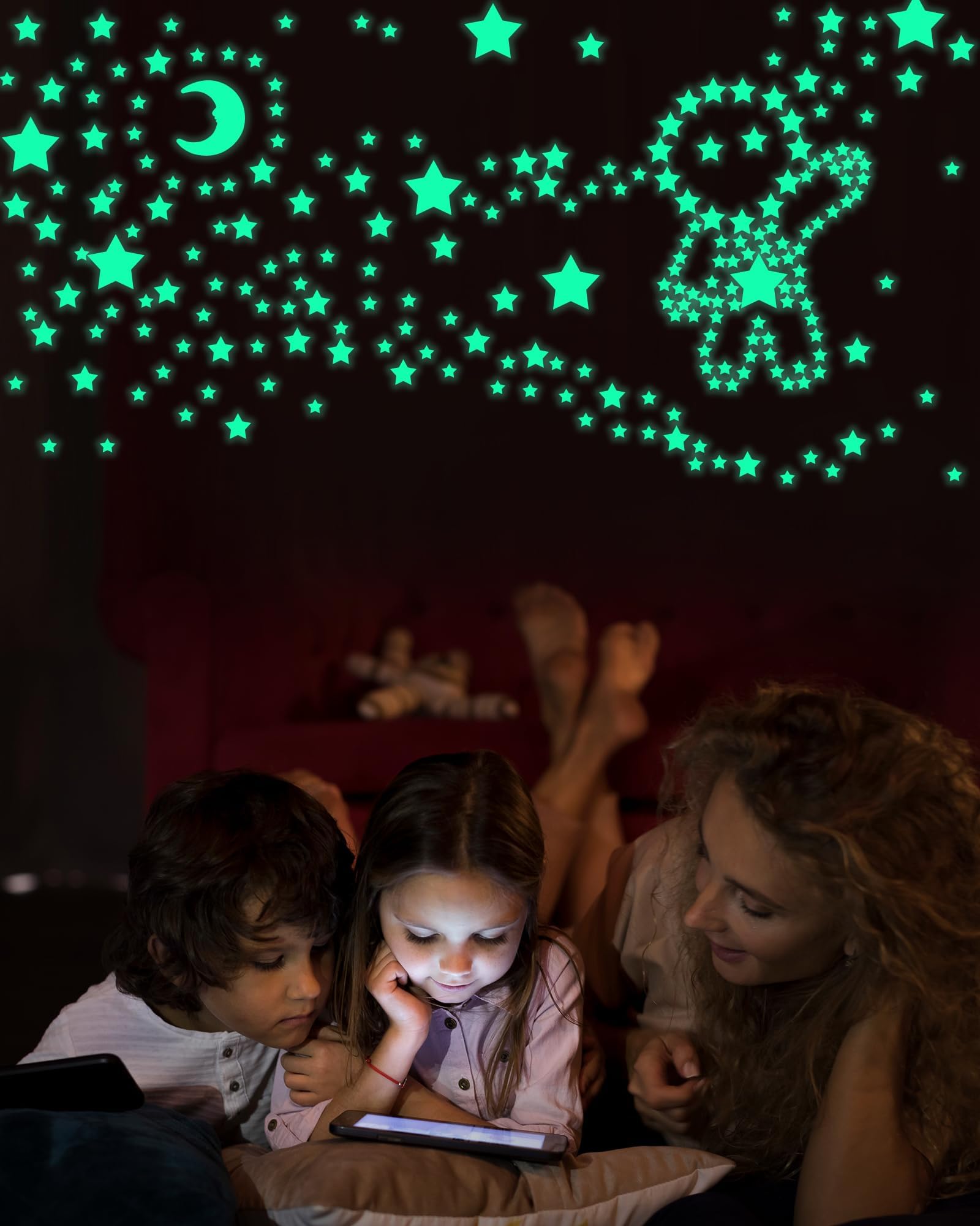206 Pcs Glow in The Dark Stars Stickers for Ceiling Bedroom Christmas Stocking Stuffers for Kids Ages 3-5, 4-8, 8-12 - Image 2