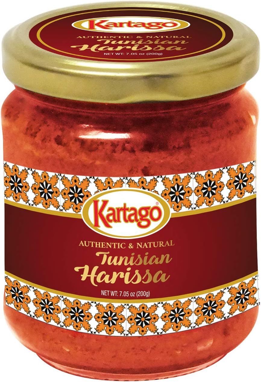 Tunisian Spicy Harissa Sauce - Smokey, Spicy Hot Chili Pepper Paste from Kartago - 7.05 Oz (Pack of 4)