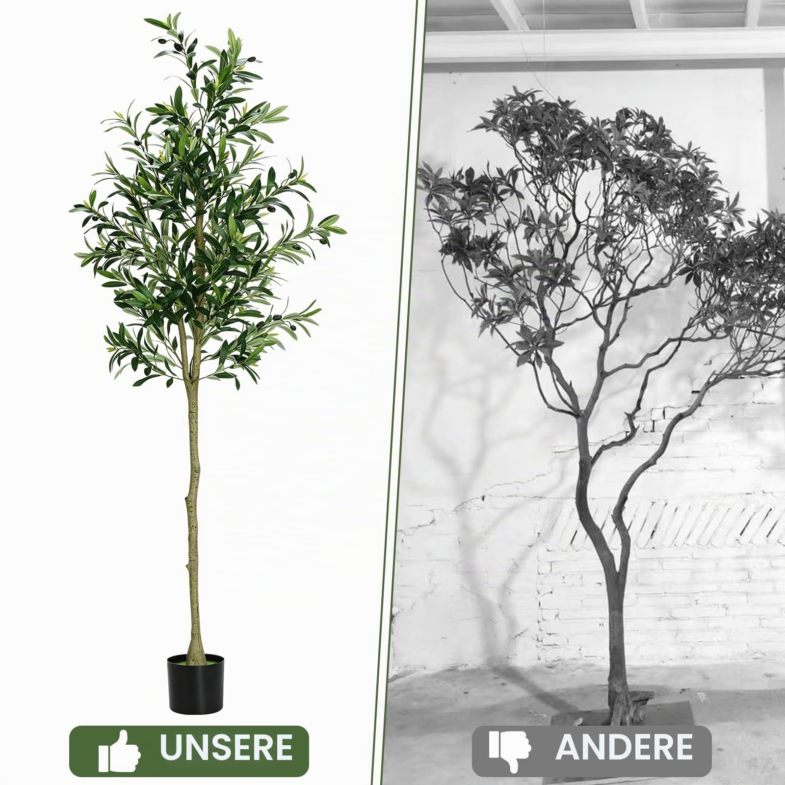 CADUKE Olivenbaum Künstlich 180cm Kunstpflanze Groß Kunstbaum Deko