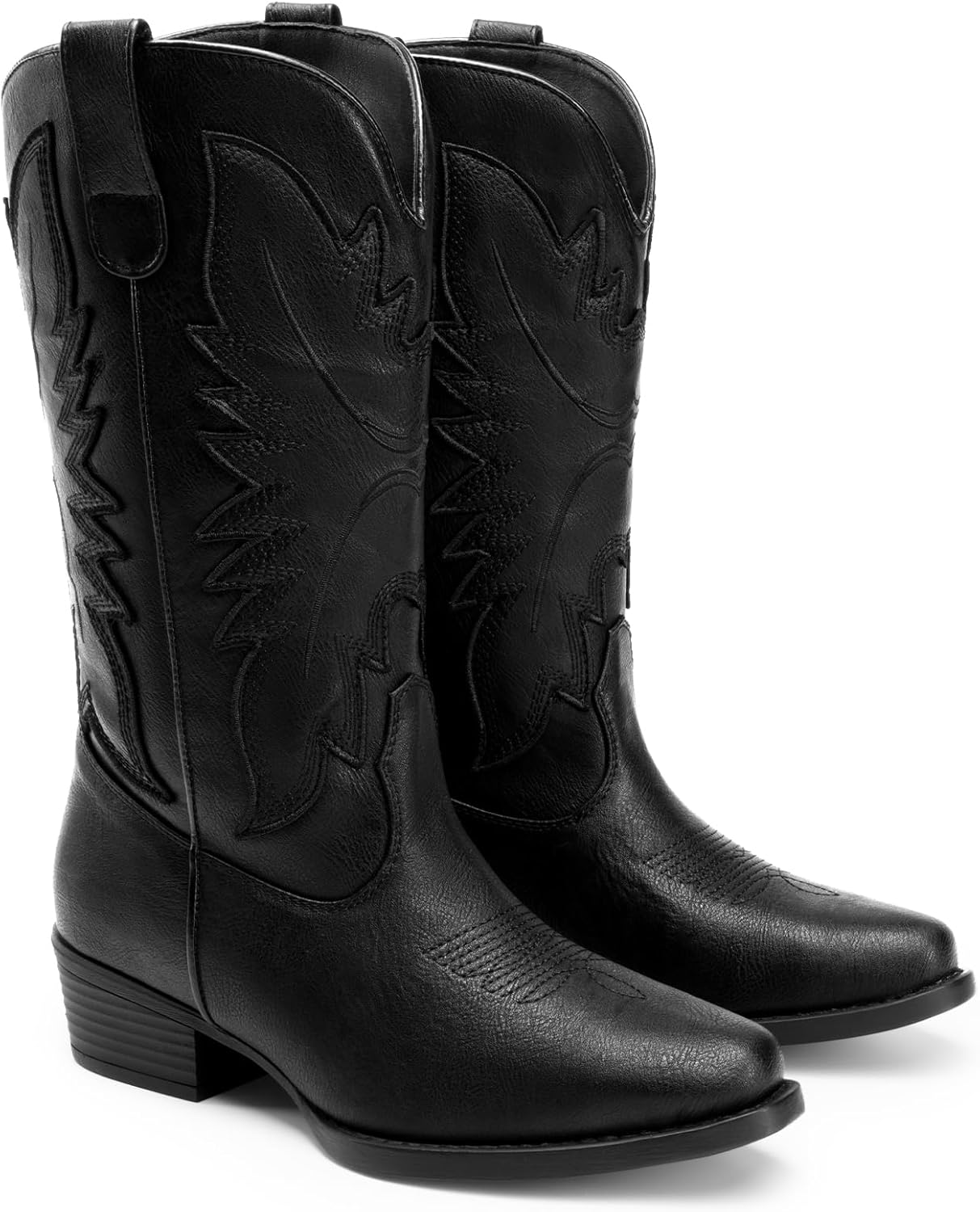 DREAM PAIRS Cowboy Boots for Women Cowgirl Western Mid Calf Boots Snip Toe Embroidered Stitched Low Chunky Heel Pull On Fashion Boots - Image 6