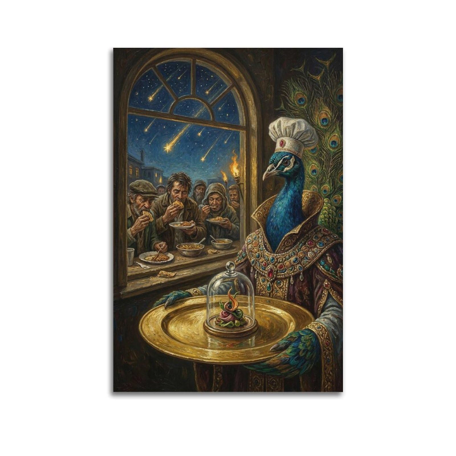 XKUGA Surreal Vintage Animal Poster Peacock Vanity Dinner Satire Modern Decorative Canvas Prints - Ideal Wall Art for Family, Man Cave, Game Room, Boys & Girls Bedroom 24x36inch(60x90cm)