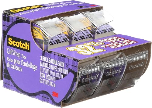 3 Pack 19mm x 10M Satin Tape in Dispenser