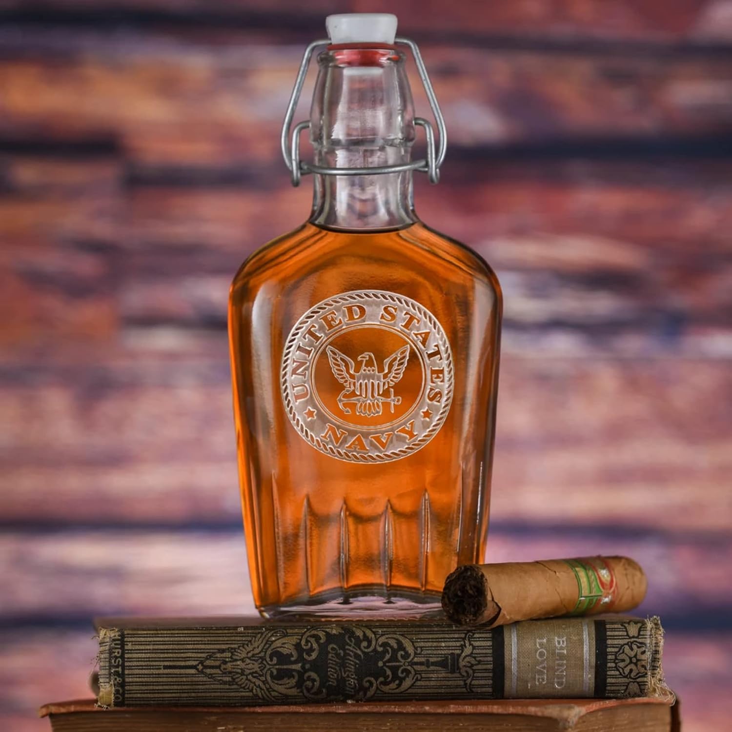 Navy Seal Insignia Engraved Whiskey Flask Gift (Set of 2)